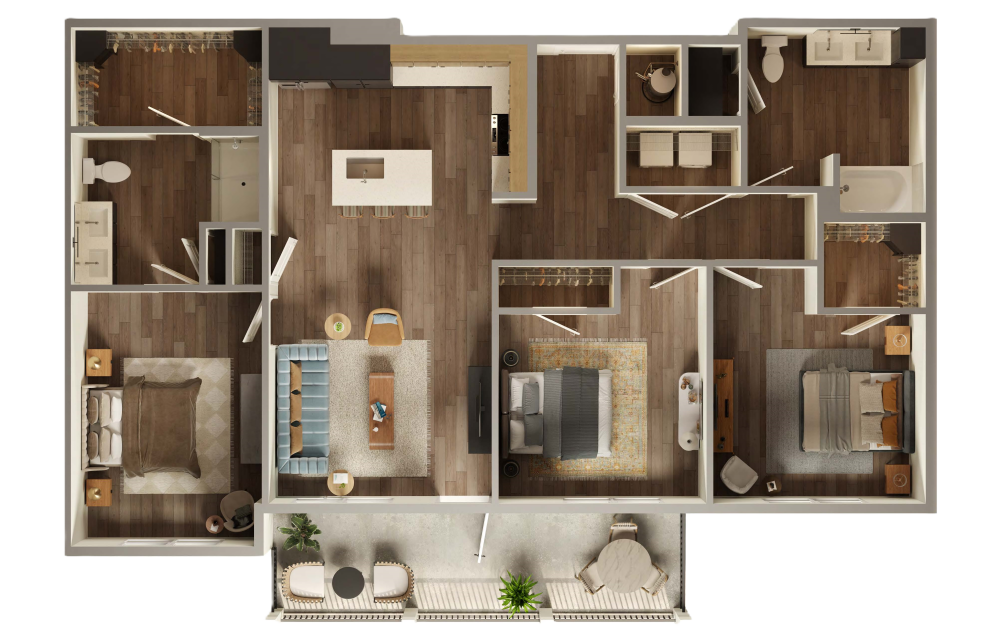 The Arlington - 3 bedroom floorplan layout with 2 bathrooms and 1474 square feet (3D)